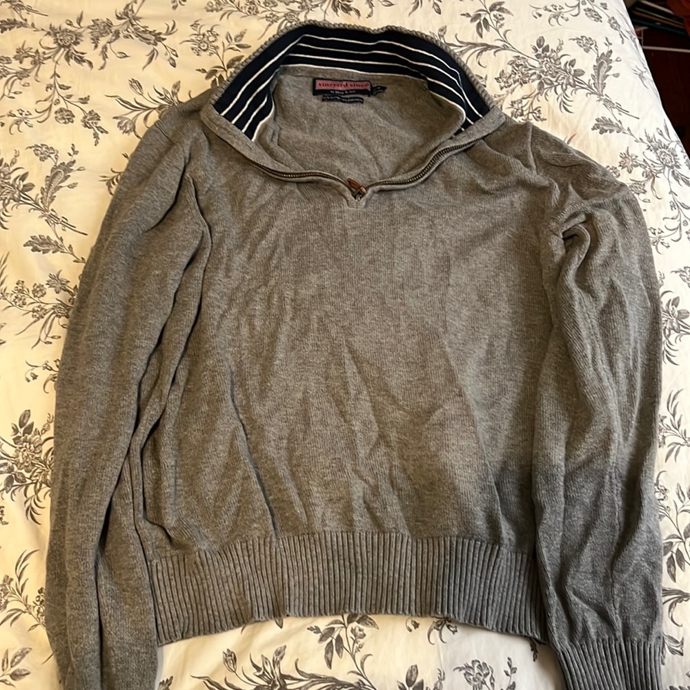 Vineyard Vines M Cotton Cashmere Quarter Zip Gray Heather Pullover Sweater